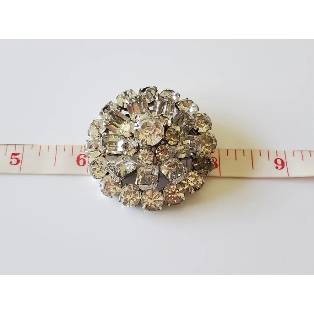 Vintage Round Clear Rhinestone Dome Brooch